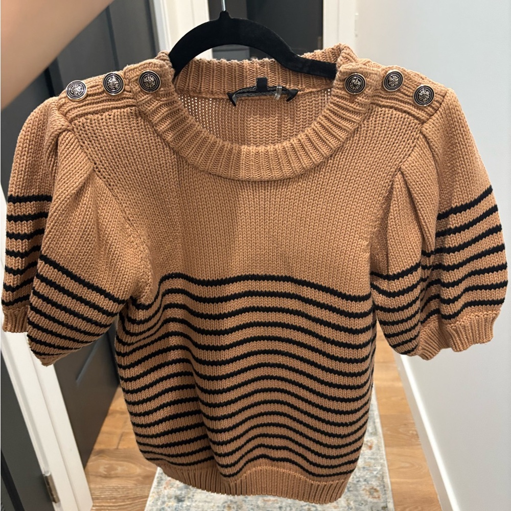 Anthropologie Tan and Black Striped Sweater Small